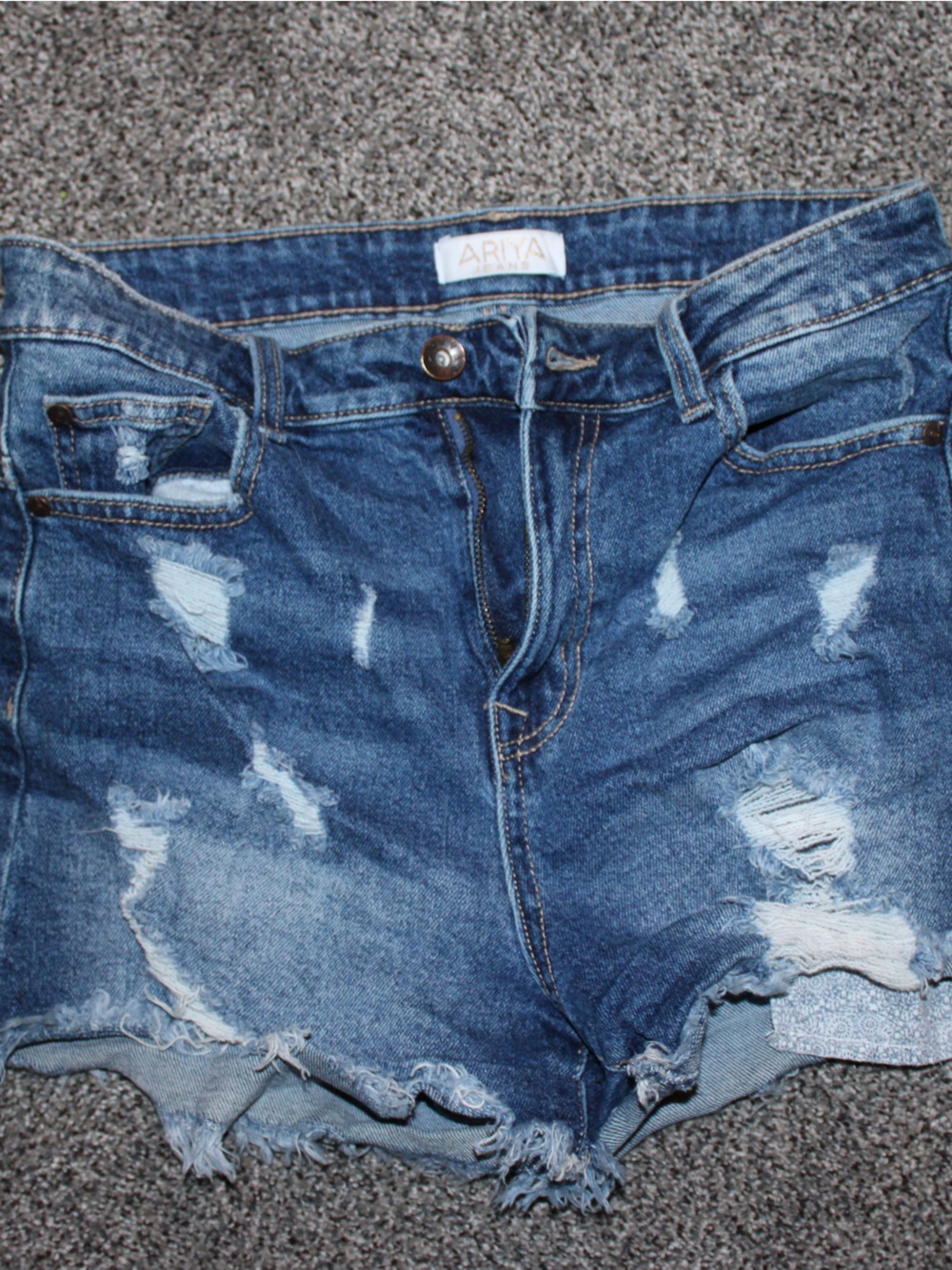 Aria Frayed Distressed Denim Shorts - Medium Blue